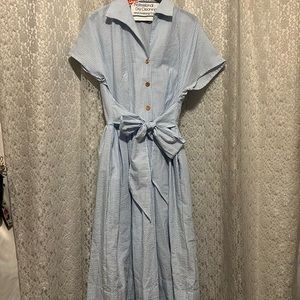 Loco Linda Blue Striped Midi Dress